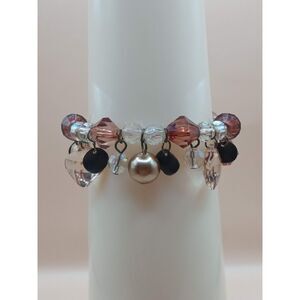 Vintage Lucite faceted Beads with Faux pearls Charm Style Copper Colors Bracelet